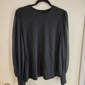 Who What Wear Black Blouse with Sheer Sleeves